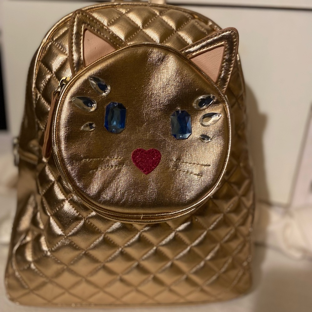 Chic Quilted Gold Cat Backpack - image 2
